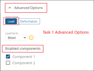 Advanced options dialogue for load and components with short term selected.
