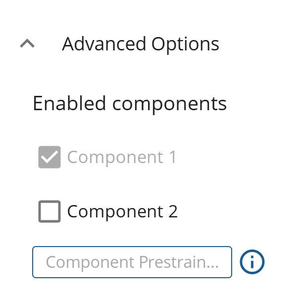 Advanced options dialogue for components selected.