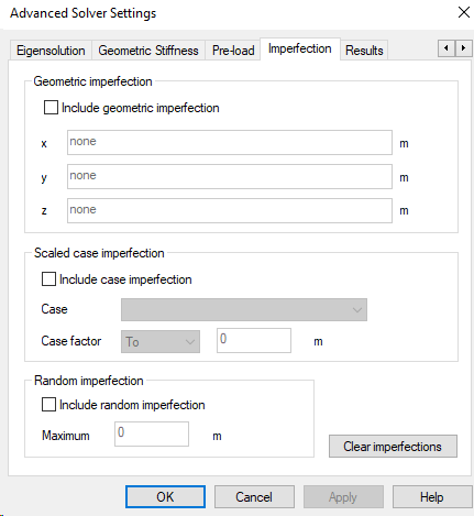image showing imperfections tab of the advanced solver settings window