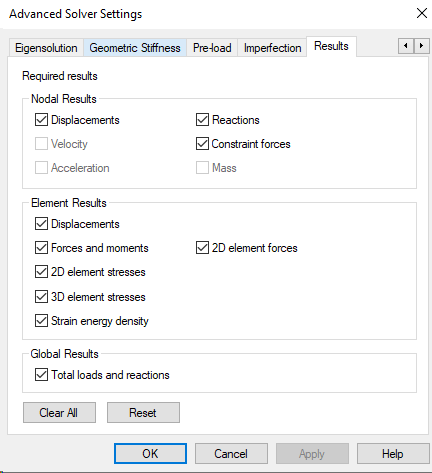 image showing the results tab of the advanced solver settings window