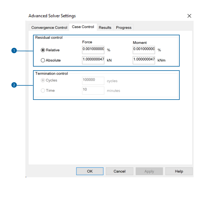 image showing case control tab of the advanced solver settings window