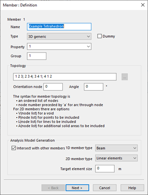 **More** member definition window 3D generic and topology shown.