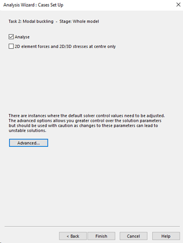 image of analysis wizard window with cases set-up options